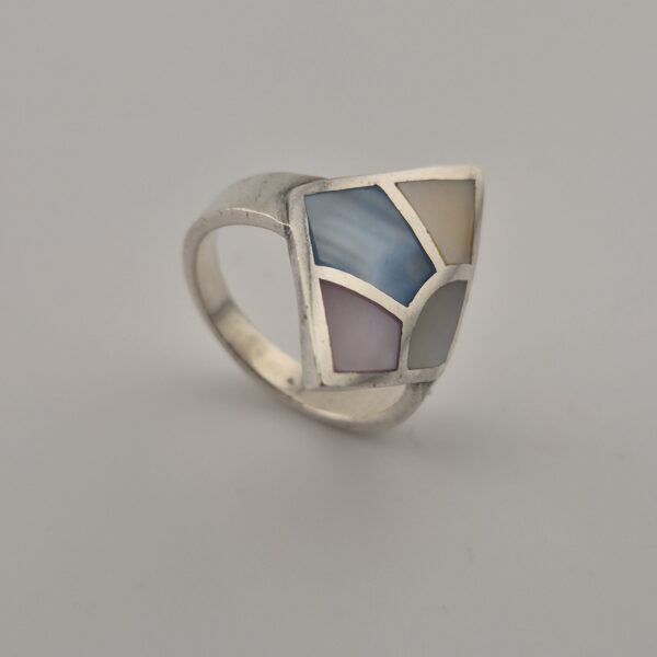 Vintage Ring van 925 Sterling Zilver met Meerkleurig Parelmoer Inleg