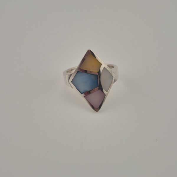 Vintage Ring van 925 Sterling Zilver met Meerkleurig Parelmoer Inleg