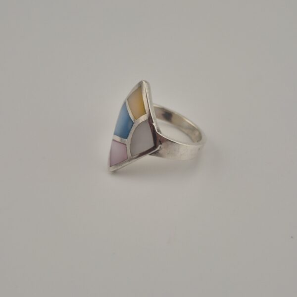 Vintage Ring van 925 Sterling Zilver met Meerkleurig Parelmoer Inleg