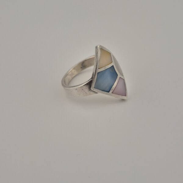 Vintage Ring van 925 Sterling Zilver met Meerkleurig Parelmoer Inleg