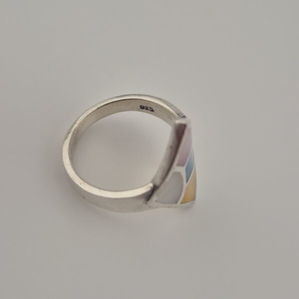 Vintage Ring van 925 Sterling Zilver met Meerkleurig Parelmoer Inleg