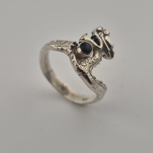 Vintage Ring van 925 Sterling Zilver met Zwarte Onyx en Chinese Draak