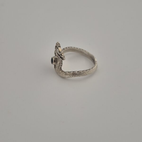 Vintage Ring van 925 Sterling Zilver met Zwarte Onyx en Chinese Draak