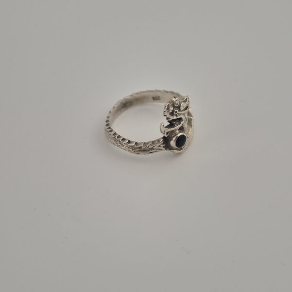 Vintage Ring van 925 Sterling Zilver met Zwarte Onyx en Chinese Draak