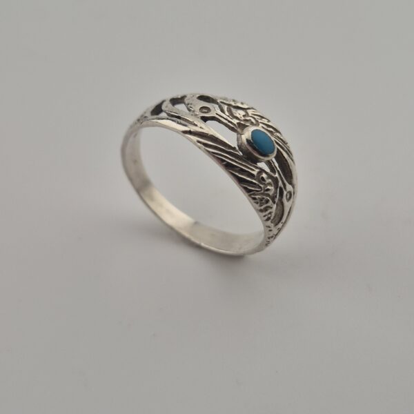 Vintage Ring van 925 Sterling Zilver met Turkoois en Reigermotief