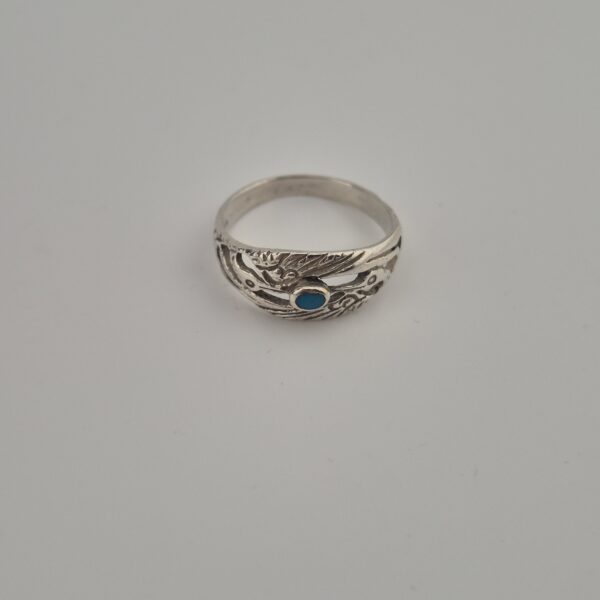 Vintage Ring van 925 Sterling Zilver met Turkoois en Reigermotief