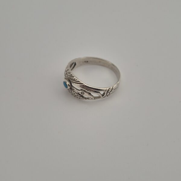 Vintage Ring van 925 Sterling Zilver met Turkoois en Reigermotief