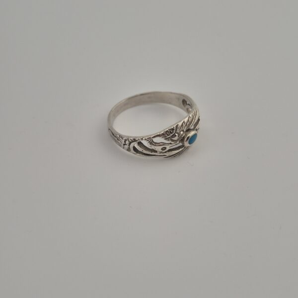 Vintage Ring van 925 Sterling Zilver met Turkoois en Reigermotief