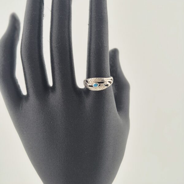Vintage Ring van 925 Sterling Zilver met Turkoois en Reigermotief
