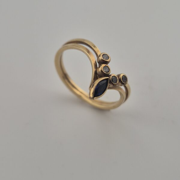 Vintage Vergulde Ring van 925 Sterling Zilver met Blauwe Kristal