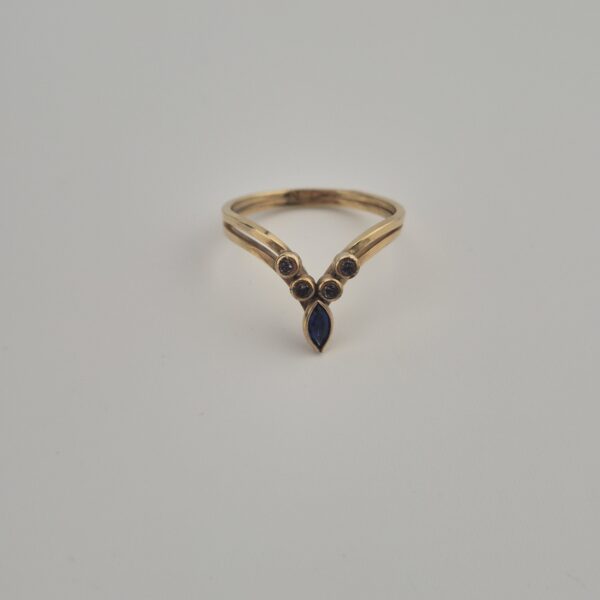 Vintage Vergulde Ring van 925 Sterling Zilver met Blauwe Kristal