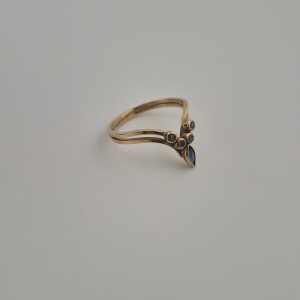 Vintage Vergulde Ring van 925 Sterling Zilver met Blauwe Kristal
