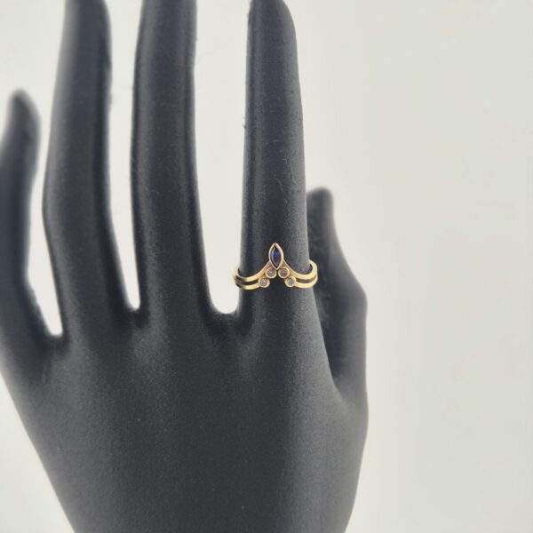 Vintage Vergulde Ring van 925 Sterling Zilver met Blauwe Kristal