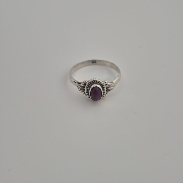 Vintage Florale Ring van 925 Sterling Zilver met Robijn Cabochon