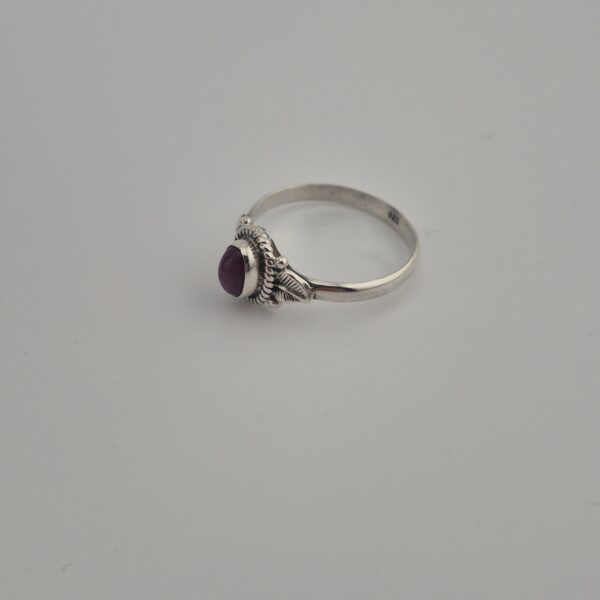 Vintage Florale Ring van 925 Sterling Zilver met Robijn Cabochon