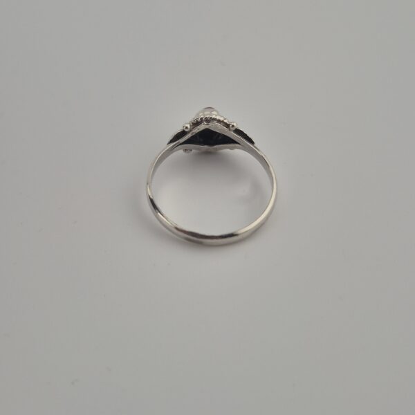 Vintage Florale Ring van 925 Sterling Zilver met Robijn Cabochon