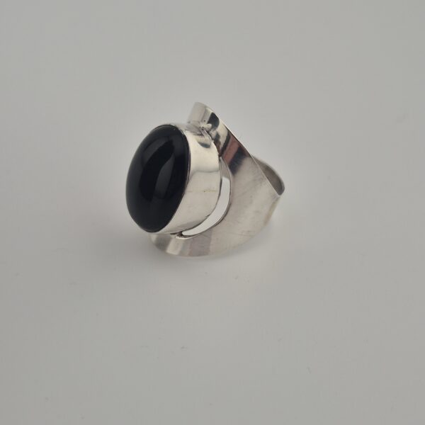 Vintage Statementring van 925 Sterling Zilver met Zwarte Onyx