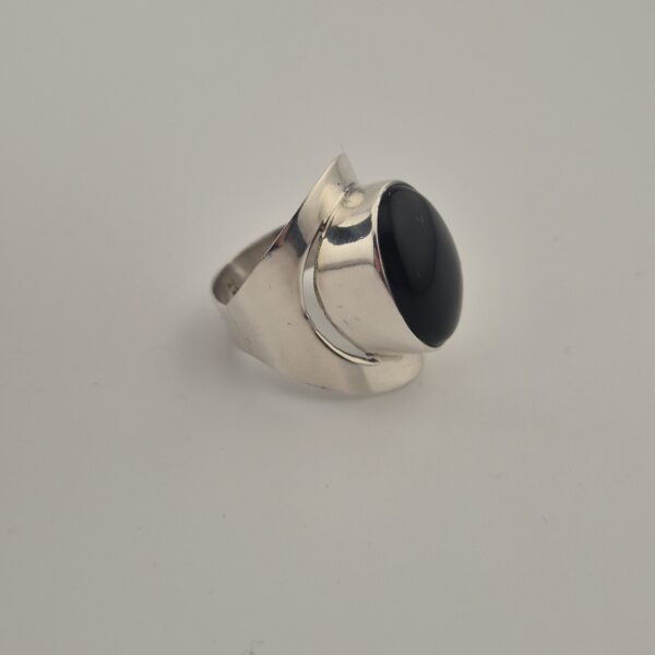 Vintage Statementring van 925 Sterling Zilver met Zwarte Onyx