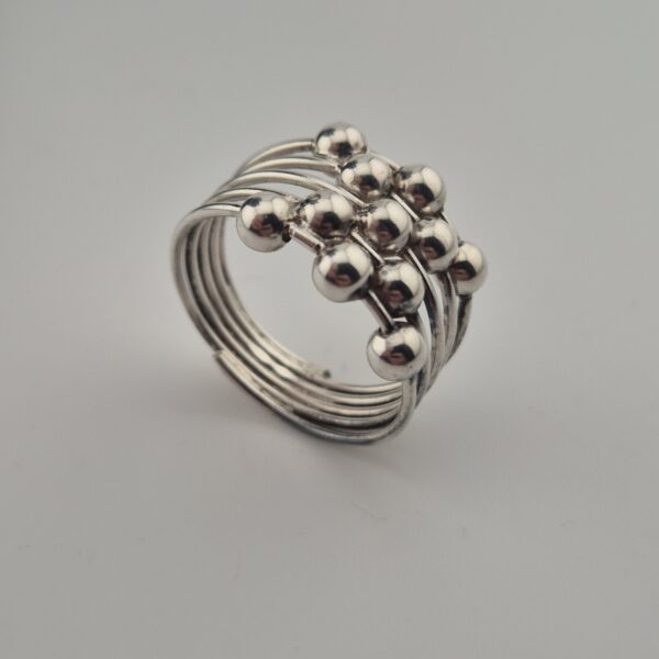 Vintage Statementring van 925 Sterling Zilver met Meerdere Banden en Bolletjes