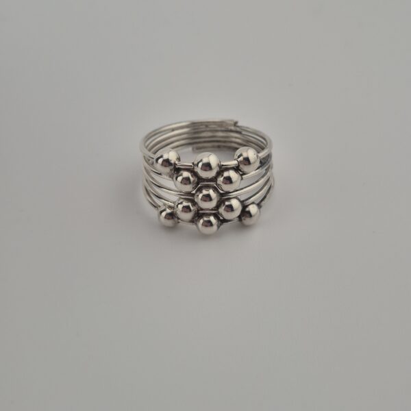 Vintage Statementring van 925 Sterling Zilver met Meerdere Banden en Bolletjes