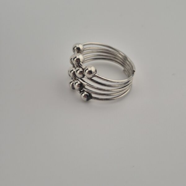 Vintage Statementring van 925 Sterling Zilver met Meerdere Banden en Bolletjes