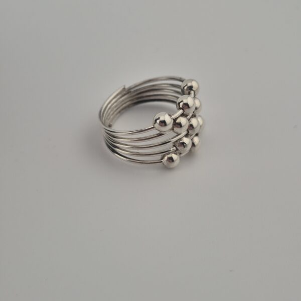 Vintage Statementring van 925 Sterling Zilver met Meerdere Banden en Bolletjes