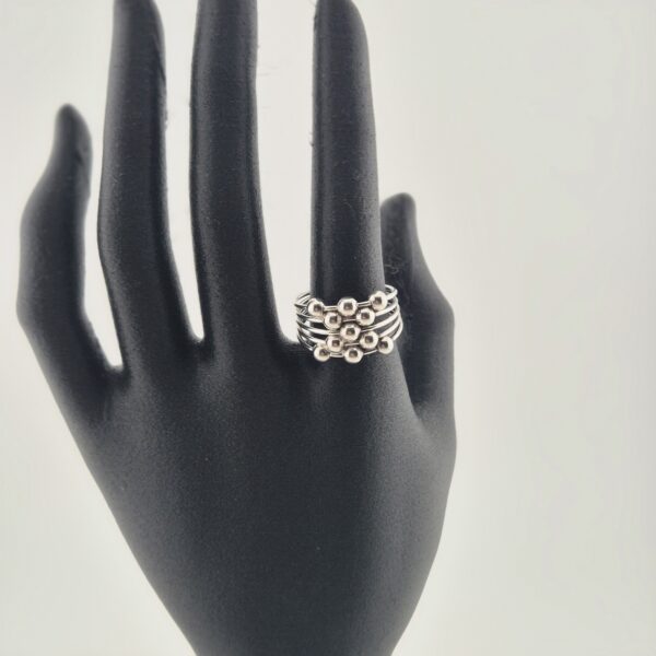 Vintage Statementring van 925 Sterling Zilver met Meerdere Banden en Bolletjes