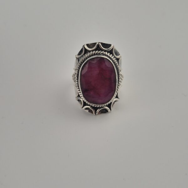 Vintage Statementring van 925 Sterling Zilver met Gefacetteerde Robijn