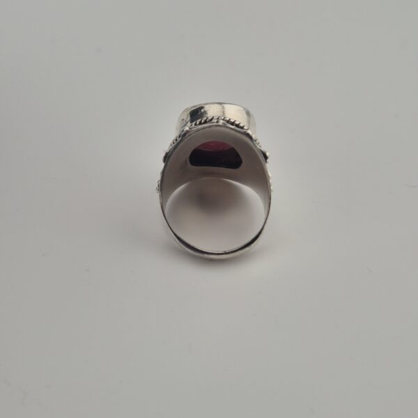 Vintage Statementring van 925 Sterling Zilver met Gefacetteerde Robijn