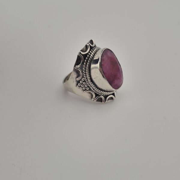 Vintage Statementring van 925 Sterling Zilver met Gefacetteerde Robijn