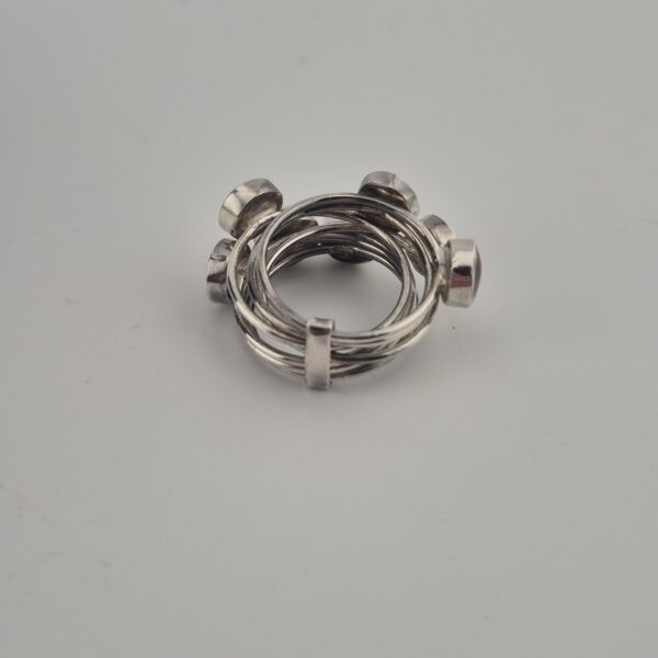 Vintage Stapelring van 925 Sterling Zilver met Zeven Natuurstenen