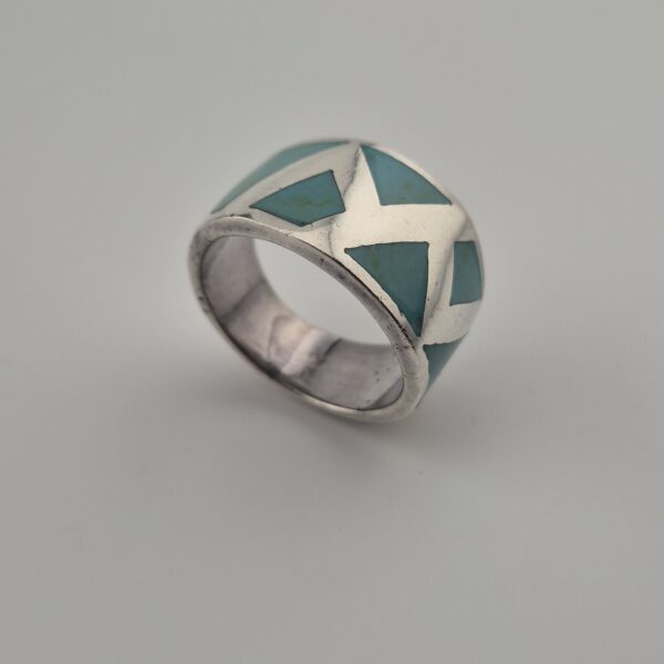 Vintage Statementring van 925 Sterling Zilver met Turkoois Inleg