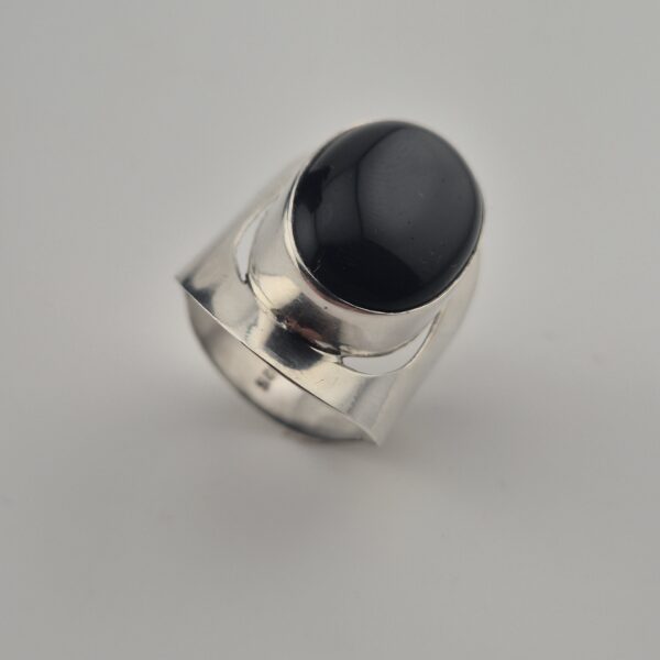 Vintage Statementring van 925 Sterling Zilver met Zwarte Onyx