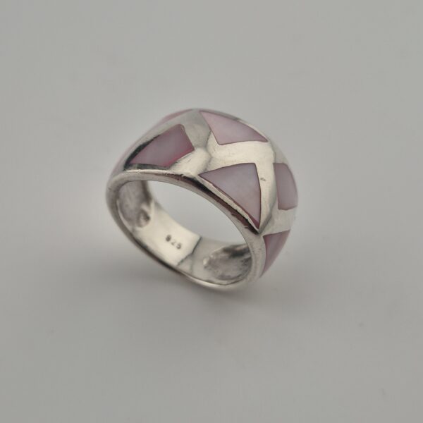 Vintage Ring van 925 Sterling Zilver met Roze Parelmoer Inleg