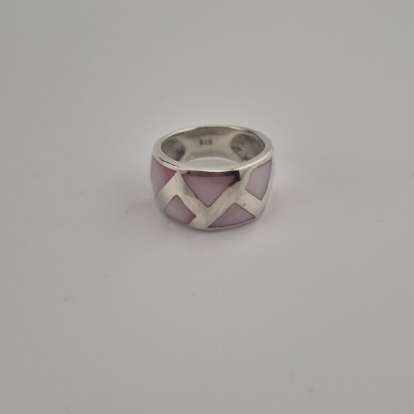 Vintage Ring van 925 Sterling Zilver met Roze Parelmoer Inleg