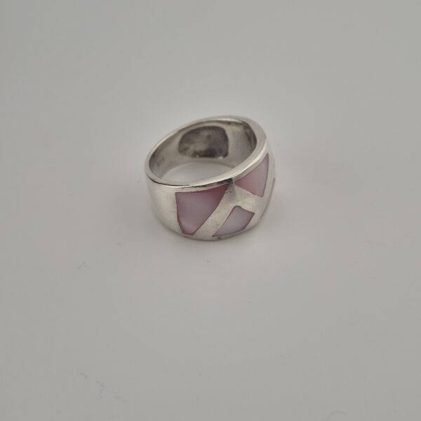 Vintage Ring van 925 Sterling Zilver met Roze Parelmoer Inleg