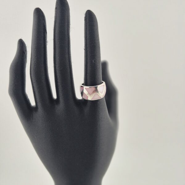 Vintage Ring van 925 Sterling Zilver met Roze Parelmoer Inleg