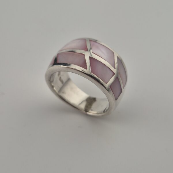 Vintage Ring van 925 Sterling Zilver met Lichtroze Parelmoer Inleg