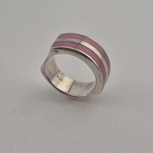 Vintage Bandring van 925 Sterling Zilver met Roze Emaille
