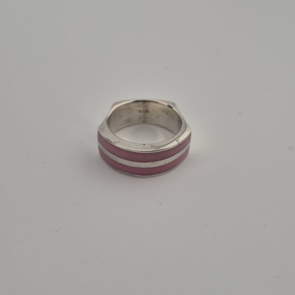 Vintage Bandring van 925 Sterling Zilver met Roze Emaille