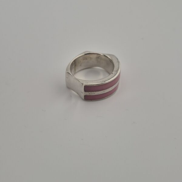 Vintage Bandring van 925 Sterling Zilver met Roze Emaille
