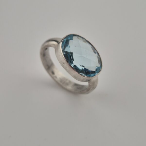 Vintage 925 Sterling Zilveren Ring met Ovaal Facetgeslepen Aquamarijn