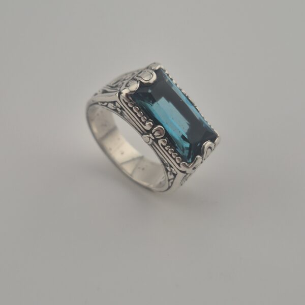 Vintage 925 Sterling Zilveren Ring met Aquamarijn Emerald