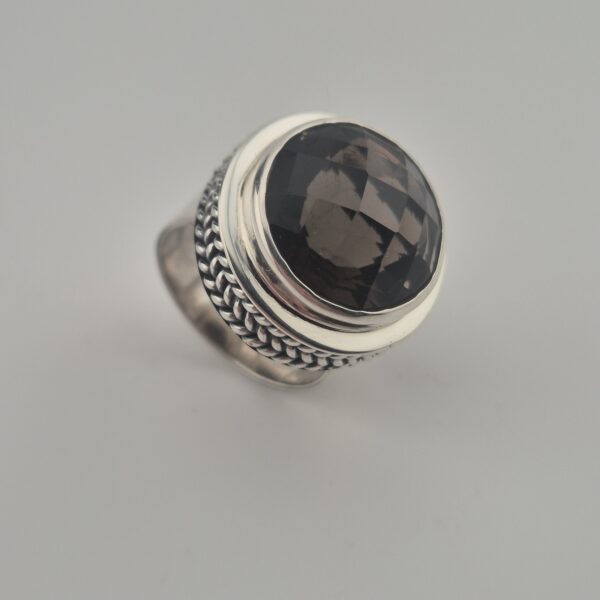 Vintage 925 Sterling Zilveren Ring met Rookkwarts Gefacetteerd
