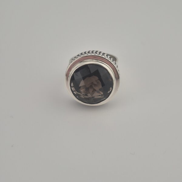 Vintage 925 Sterling Zilveren Ring met Rookkwarts Gefacetteerd