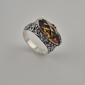 AE12 foto 1 Vintage 925 Sterling Zilveren Ring met Honey Quartz Gefacetteerd