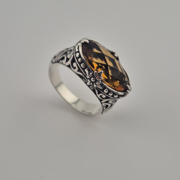 Vintage 925 Sterling Zilveren Ring met Honey Quartz Gefacetteerd