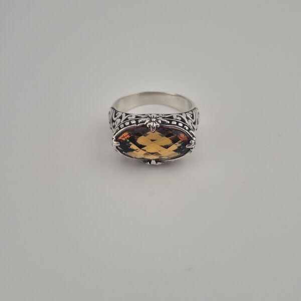 Vintage 925 Sterling Zilveren Ring met Honey Quartz Gefacetteerd