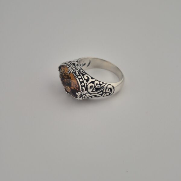 Vintage 925 Sterling Zilveren Ring met Honey Quartz Gefacetteerd