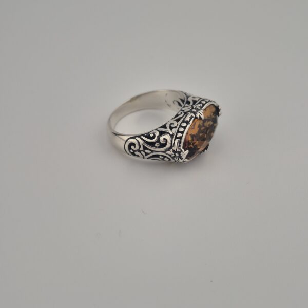 Vintage 925 Sterling Zilveren Ring met Honey Quartz Gefacetteerd